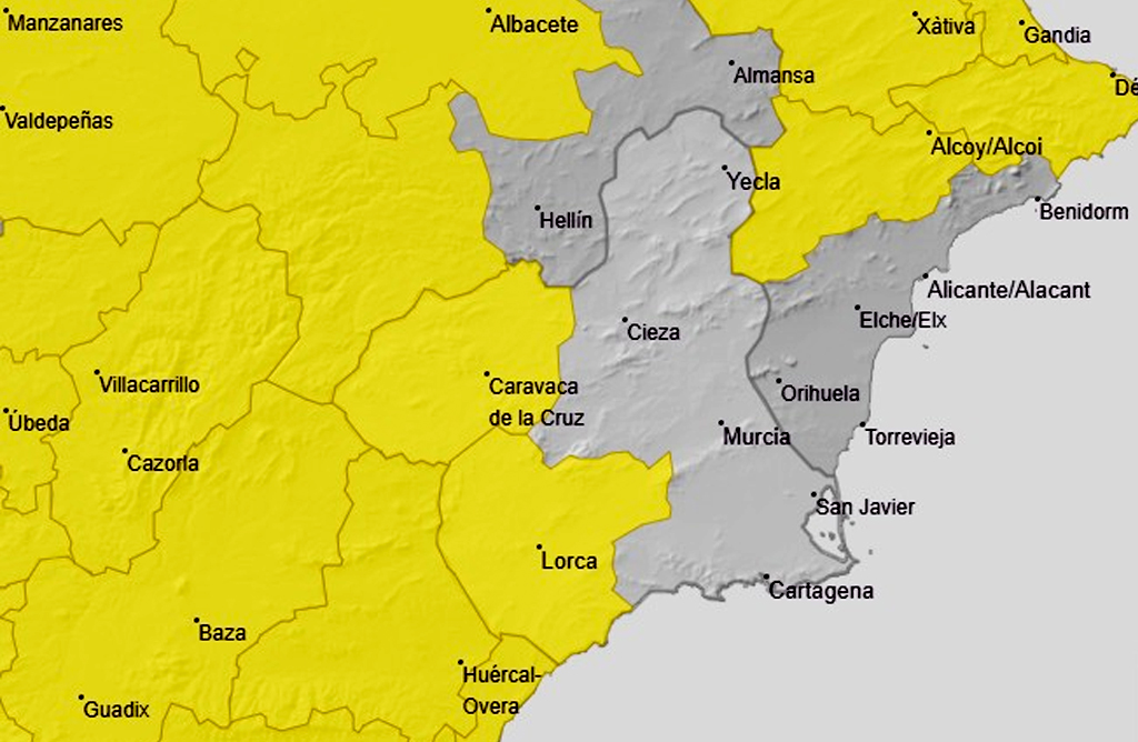 El Valle del Guadalentn, en alerta amarilla por lluvias que pueden ir acompaadas de granizo, el 14 de mayo